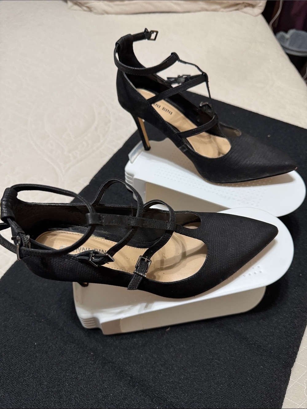 Gianni Bini Black Pointed-Toe Strappy Stiletto Heels